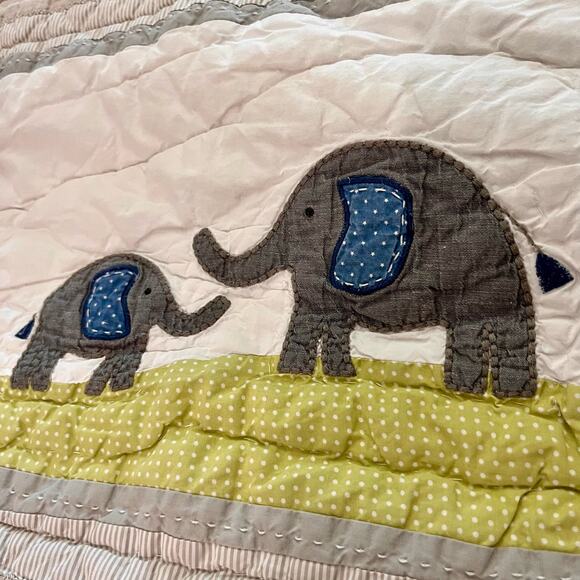 Pottery Barn Kids Comforter Crib Quilt Safari Zoo Animals Gingham - Picture 6 of 12